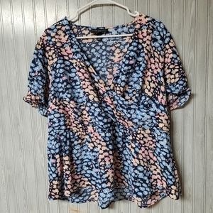 Lane Bryant Women's Blue and Pink Floral Print Shortsleeve Blouse